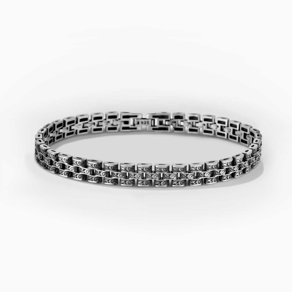 Dark Engraved 3 Row Silver Rolex Style Bracelet