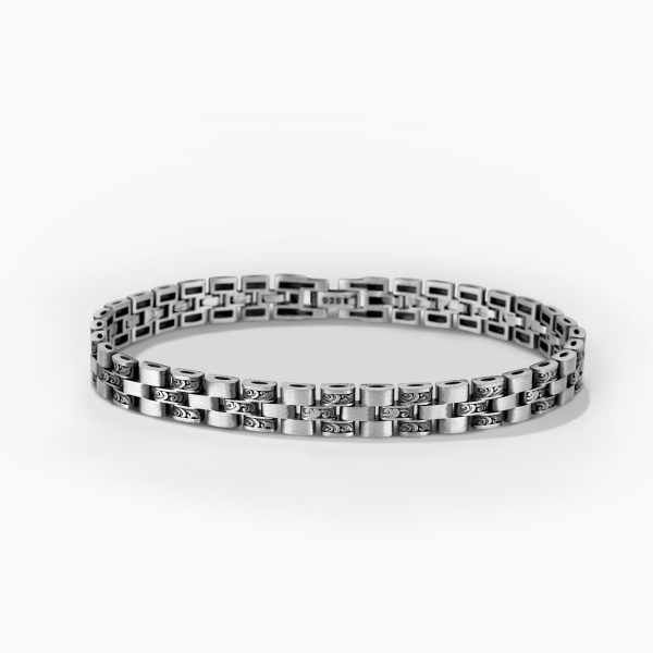 Intricately Engraved 3 Row Silver Rolex Style Bracelet
