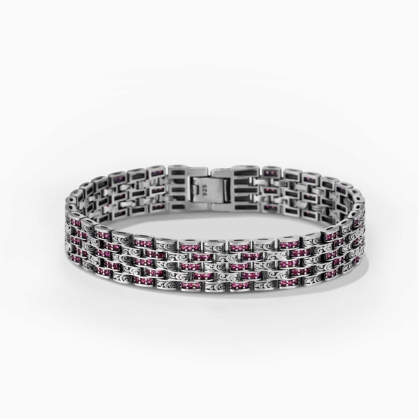 Pink Sprinkled Engraved Silver Rolex Style Bracelet