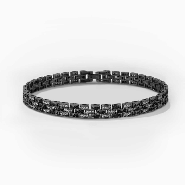 Black and White 3 Row Silver Rolex Style Bracelet