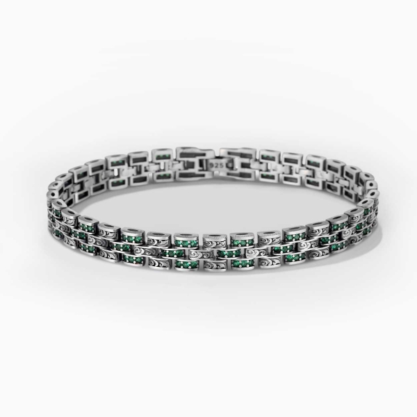 Green Sprinkled Engraved Silver Rolex Style Bracelet