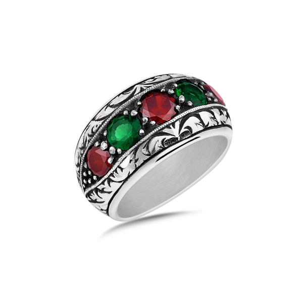Green & Red  CZ Diamonds Ring