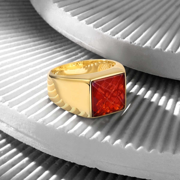 18K Gold Basic Ring with Red Zircon