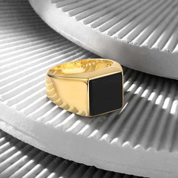14K Solid Gold Basic Ring with Black Onyx