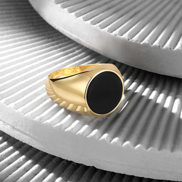 14K Solid Gold Basic Minimal Ring with Black Onyx