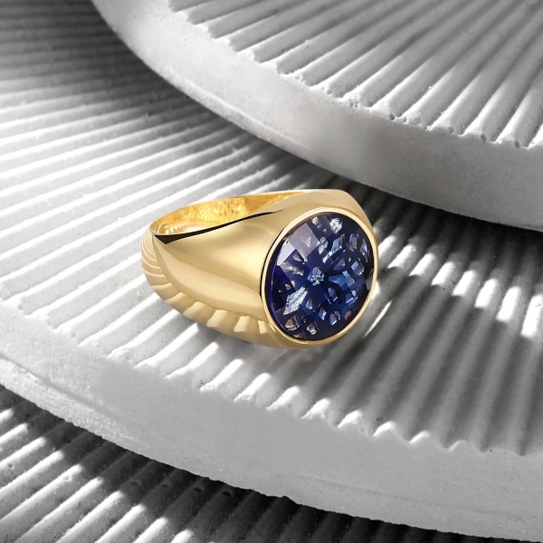 14K Solid Gold Basic Minimal Ring with Blue Zircon