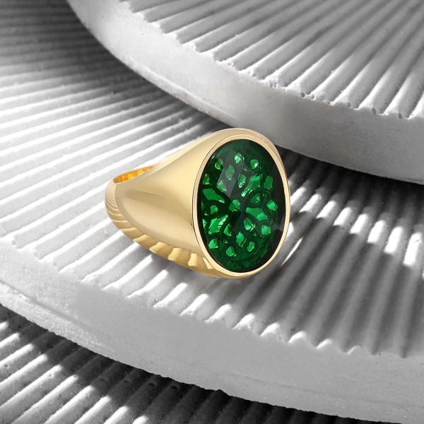 14K Solid Gold Classic Ring with Green Zircon