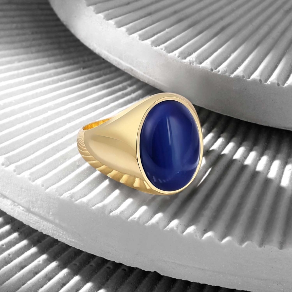 18K Gold Classic Ring with Blue Tiger Eye