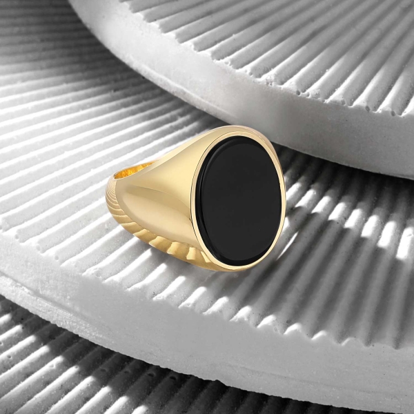 14K Solid Gold Classic Ring with Black Onyx