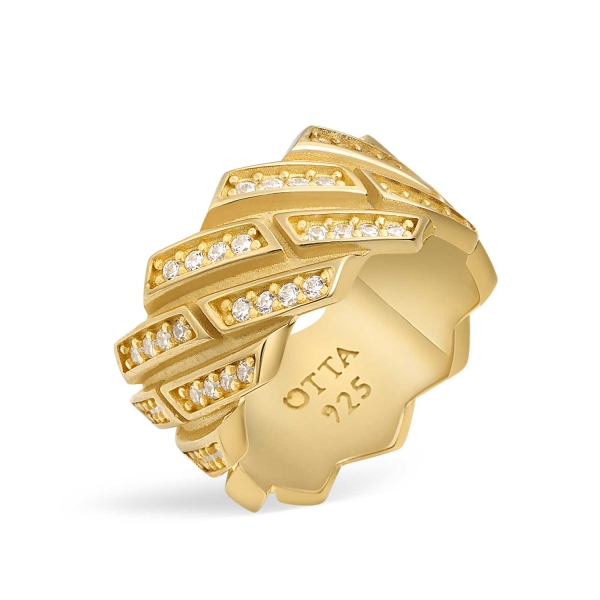 18K Gold Band Ring White CZ Diamonds - 12.5 mm