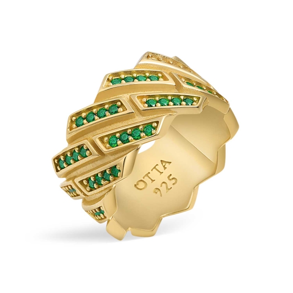 18K Gold Band Ring Green Zircon - 12.5 mm
