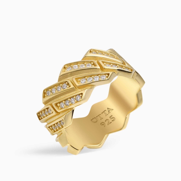 18K Gold Band Ring White CZ Diamonds - 10 mm
