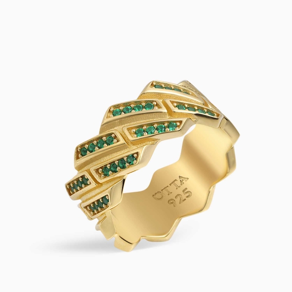 18K Gold Band Ring Green Zircon - 10 mm