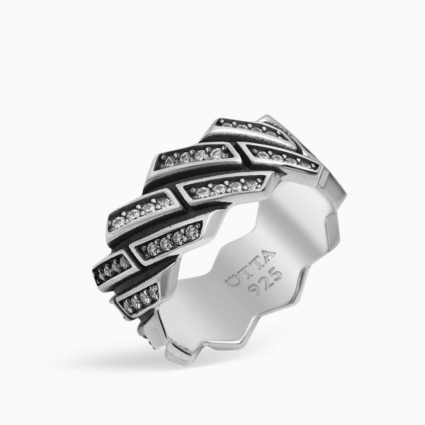 Silver Band Ring White CZ Diamonds - 10 mm
