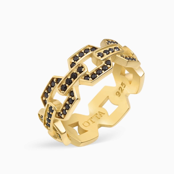 18K Gold Chain Band Ring Black Zircon - 8.5 mm