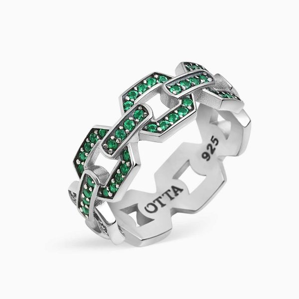 Silver Chain Band Ring Green Zircon - 8.5 mm 