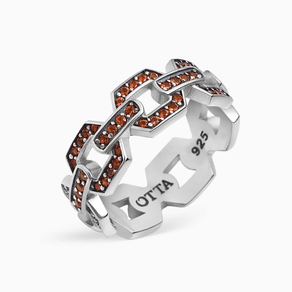 Silver Chain Band Ring Red Zircon - 8.5 mm 