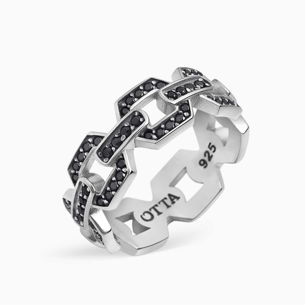 Silver Chain Band Ring Black Zircon - 8.5 mm 