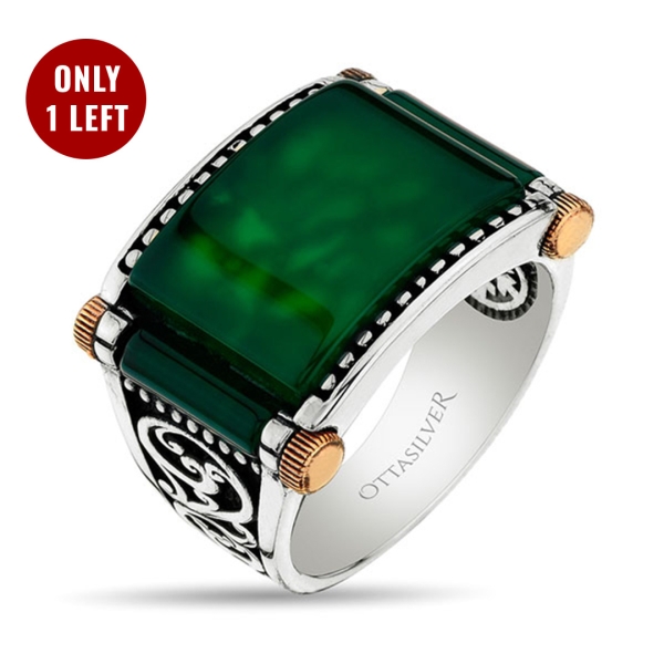 Green Agate Stone Sterling Silver Men Ring