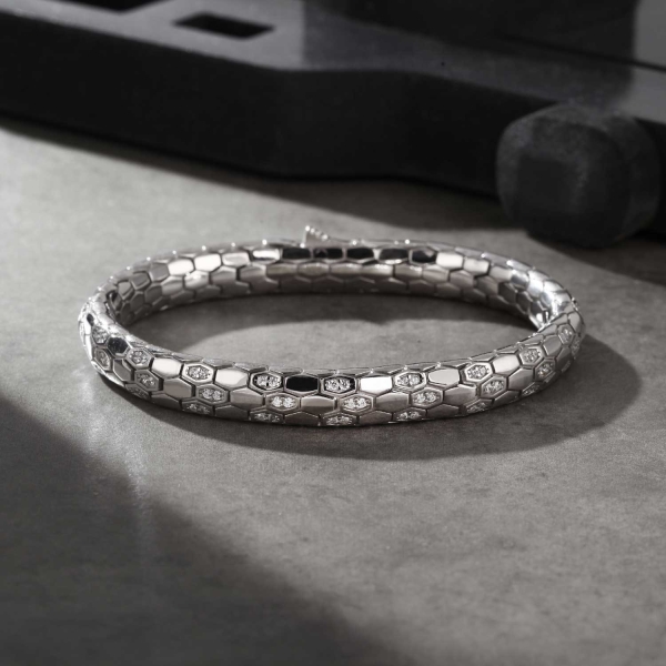 Silver Python Design in Silver Bracelet with CZ Diamonds-Large: 7,5-8.0" (19.1-20.3 cm)