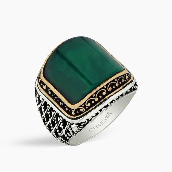 Green Agate Stone Silver Ring