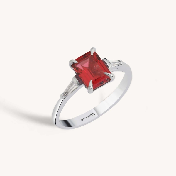 Red Baguette Diamond Stacker Ring
