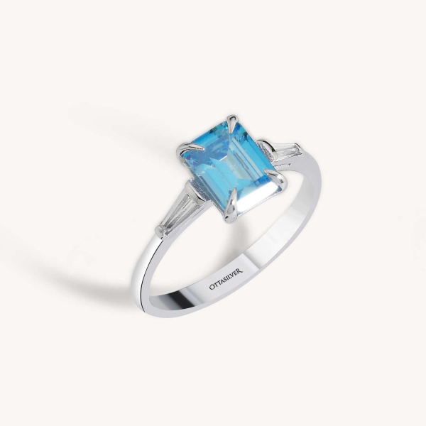 Blue Baguette Diamond Stacker Ring