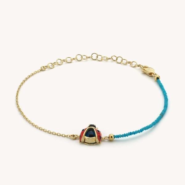 Turquoise & Ladybug Stackable Bracelet