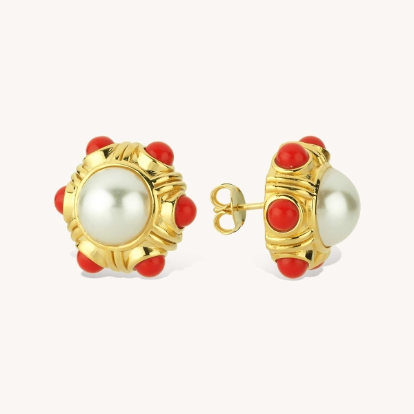 Red Accent Pearl Earrings