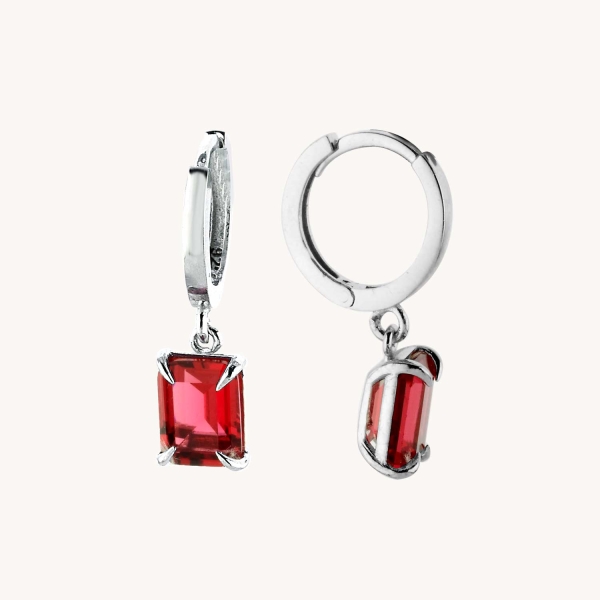 Red Baguette Gemstone Earrings