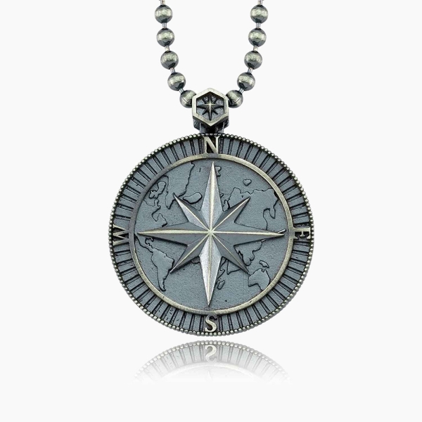 Sterling Silver Men's Compass Necklace