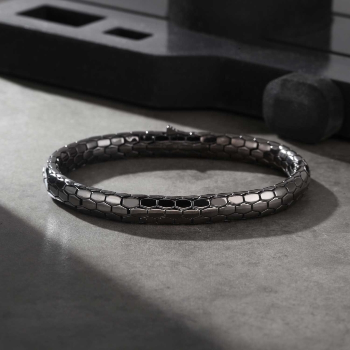 Black Classic Python Design in Silver Bracelet