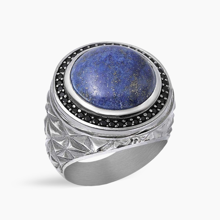 7インチ E-25 クリスタルボウル LAPIS LAZULI PLATINUM Lapis Lazuli Stone in Silver Ring with CZ Diamond