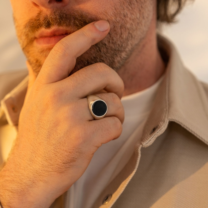 Basic Sterling Silver Ring with Onyx Stone