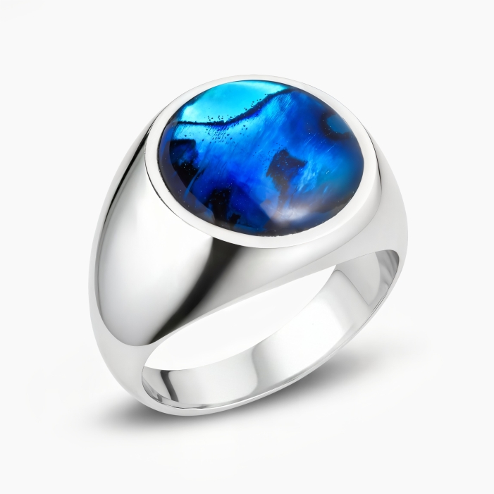 Basic Sterling Silver with Round Blue Pearl Stone