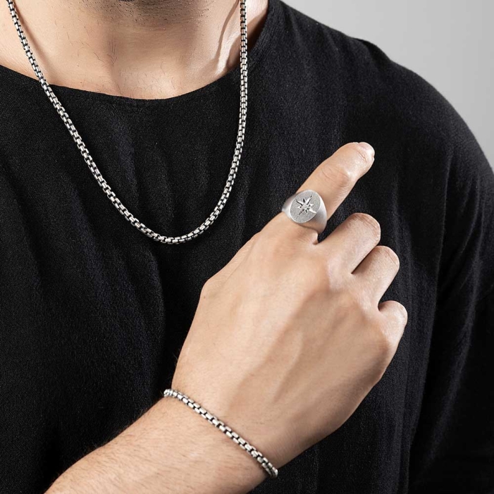 Round Box Chain Bracelet Italian Silver - 4 mm