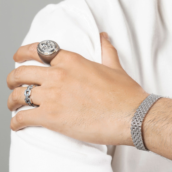 Zircon Embellished Silver Rolex Style Bracelet