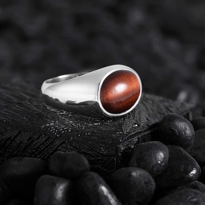 Pinky Silver Ring with Coffee Tiger Eye