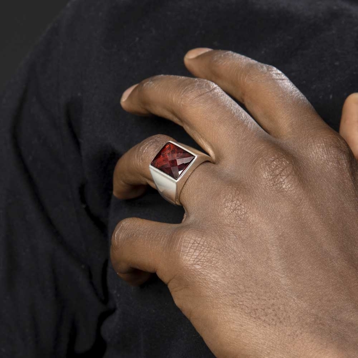 Basic Sterling Silver with Rectangle Red Zircon