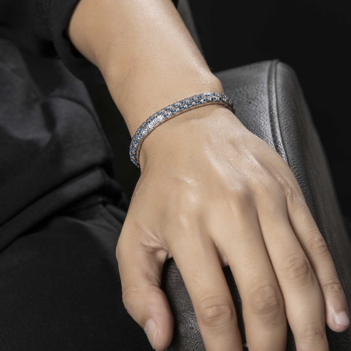 Silver Python Design in Silver Bracelet with Double Blue CZ