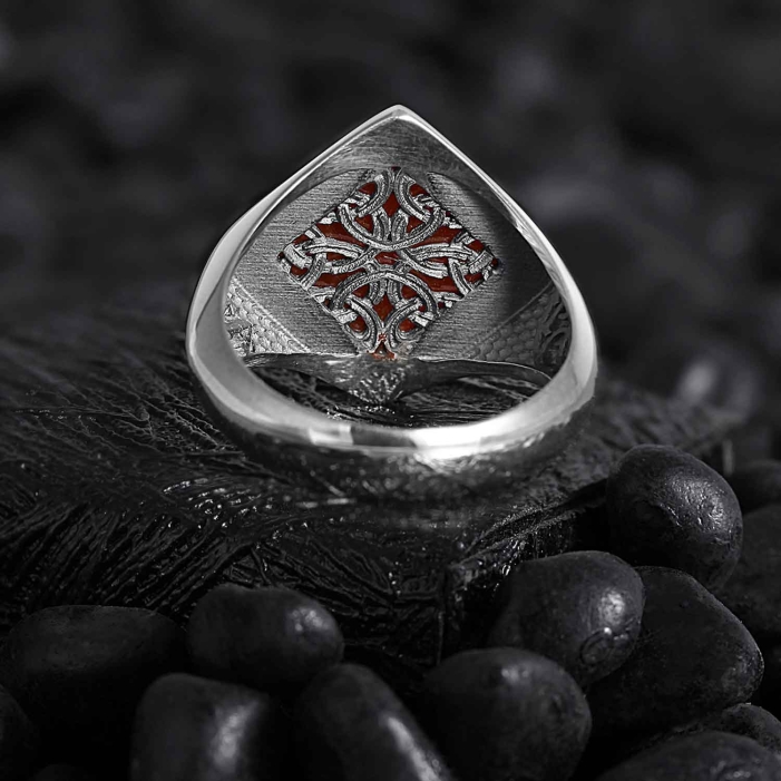 SILVER925 RED STONE SQUARE RING/シルバー/リング Men Vintage Heavy Duty Big Red Stone Ring Square Shape Ring