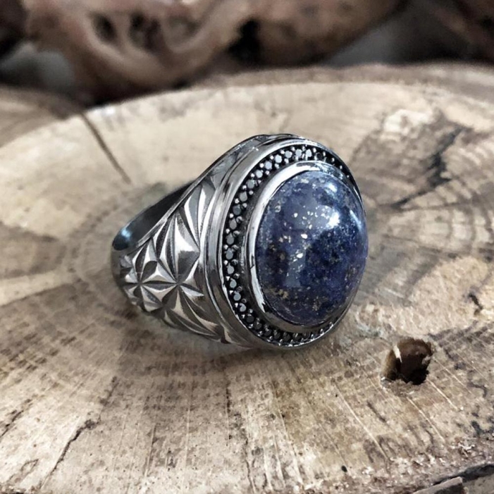 Lapis Lazuli Stone in Silver Ring with CZ Diamond