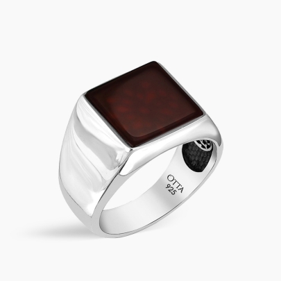 The Basic Square Silver Ring with Red Agate