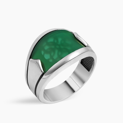 Minimalist Silver Band with Green Agate