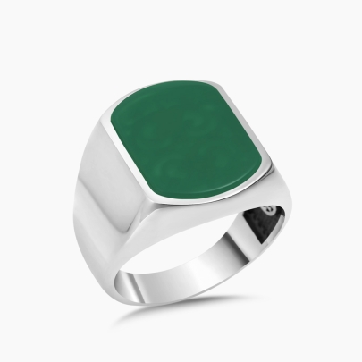 Silver Ring with Green Agate Stone