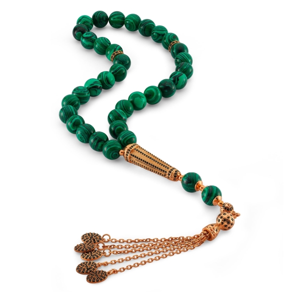 Genuine Malachite Beads Tasbih with Silver Tassle