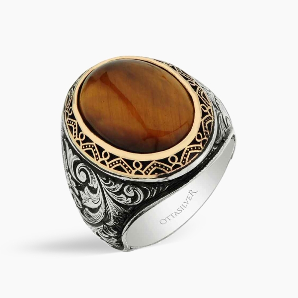 Tiger Eye Men's Ring in Silver
