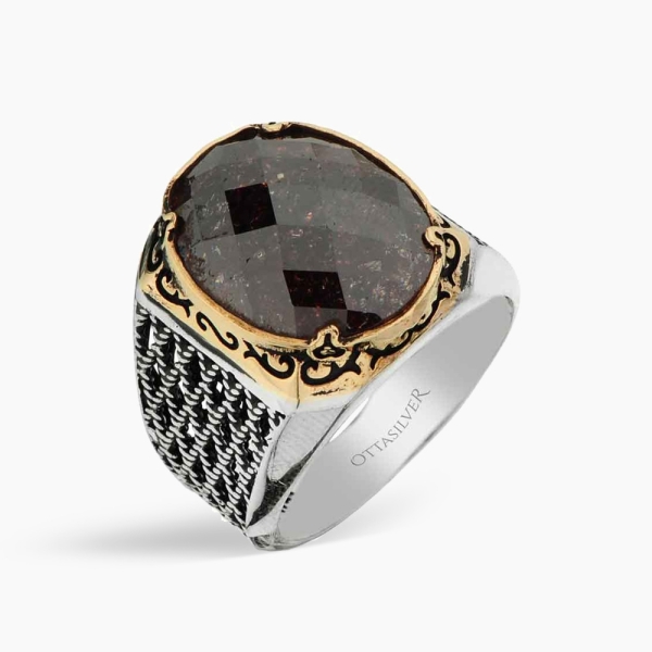 Black Ice Zircon Men's Silver Ring