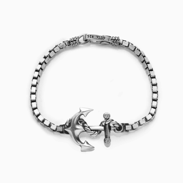 White  Zircon Silver Anchor Bracelet 