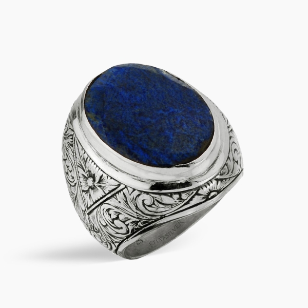 Lapis Lazuli Stone Silver Men's Ring